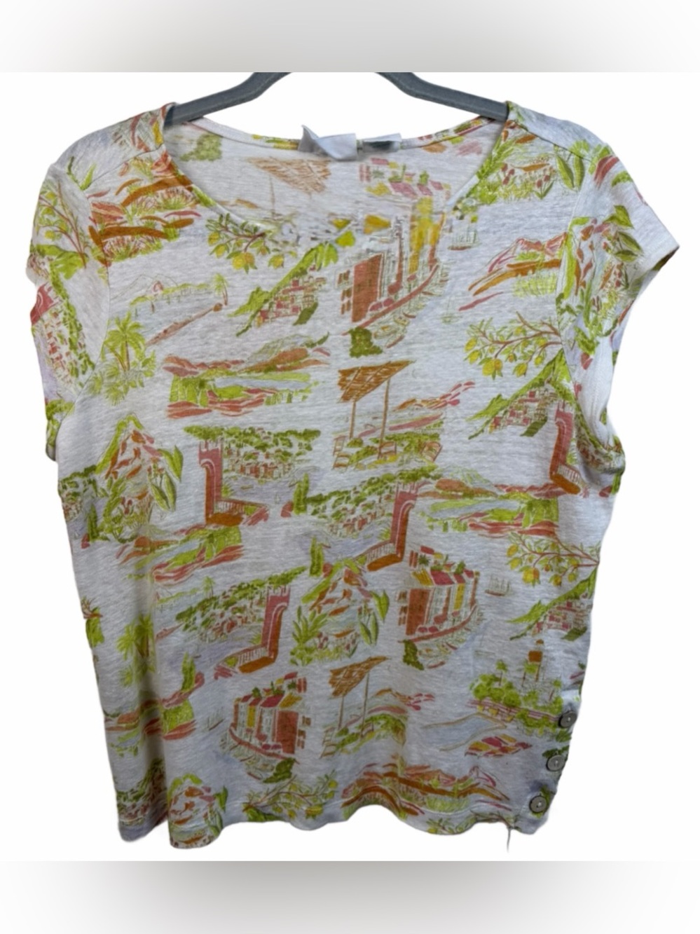 Cynthia Rowley Linen Top with vacation Scenic Print